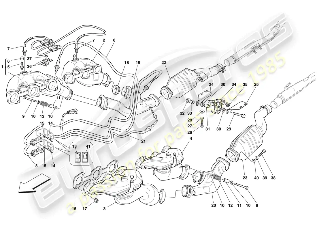 ferrari 599 gtb fiorano (europe) sistema de escape delantero diagrama de piezas