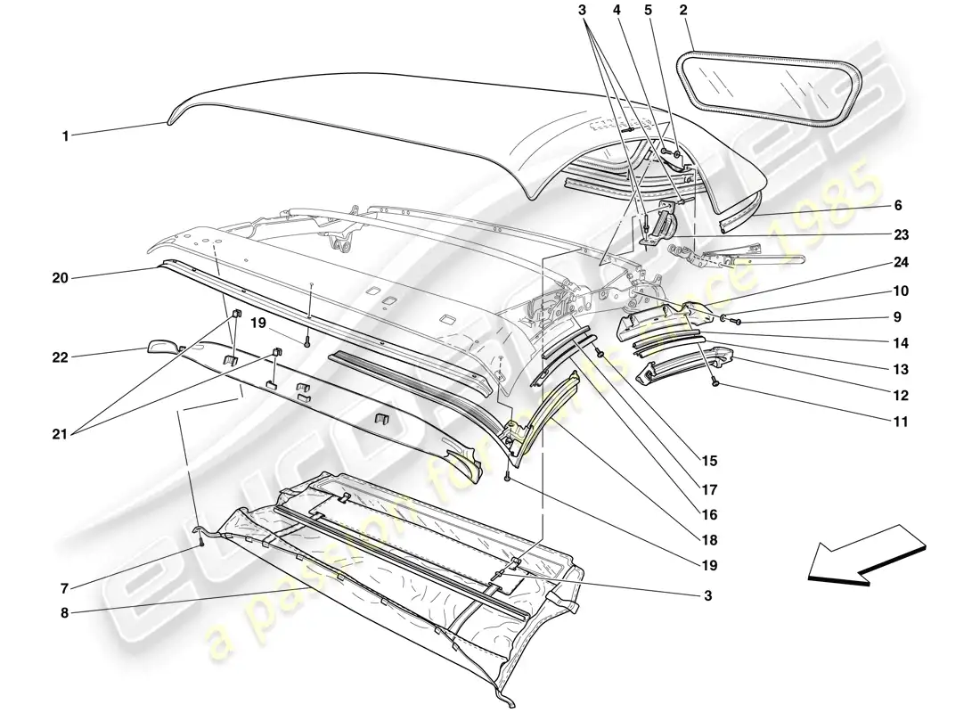 ferrari f430 spider (europe) lona de techo - sellos - molduras diagrama de piezas