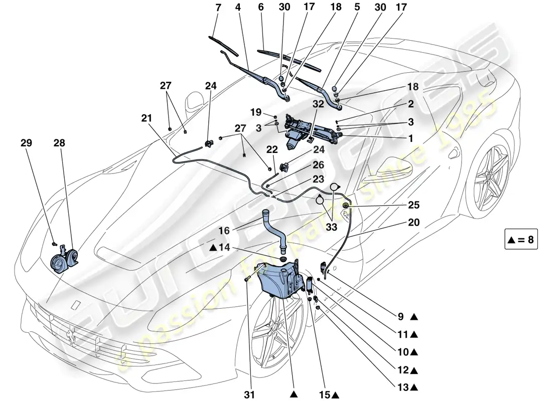ferrari f12 berlinetta (usa) limpiaparabrisas, arandela y bocina diagrama de piezas
