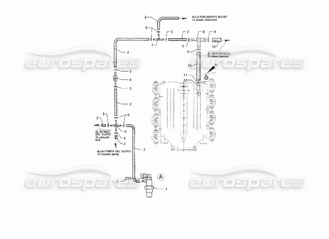 maserati qtp v8 (1998) sistema de vacío de servicios auxiliares (lhd) diagrama de piezas