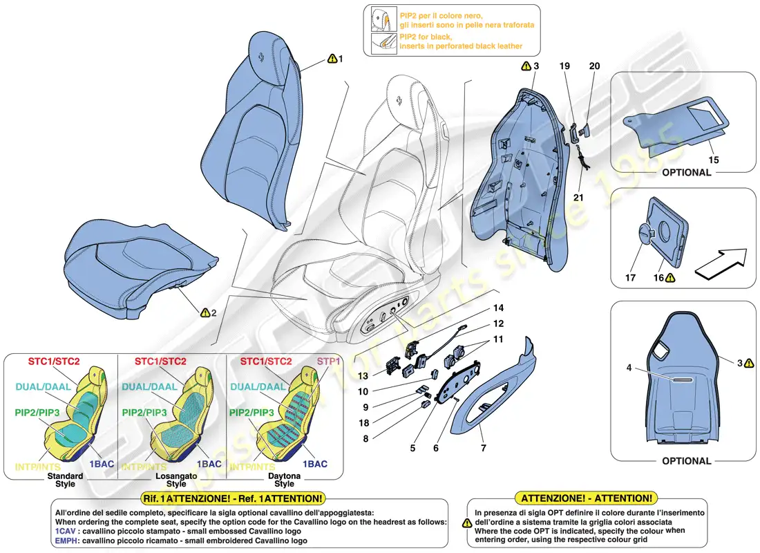 ferrari gtc4 lusso t (europe) asiento delantero - acabados y accesorios diagrama de piezas
