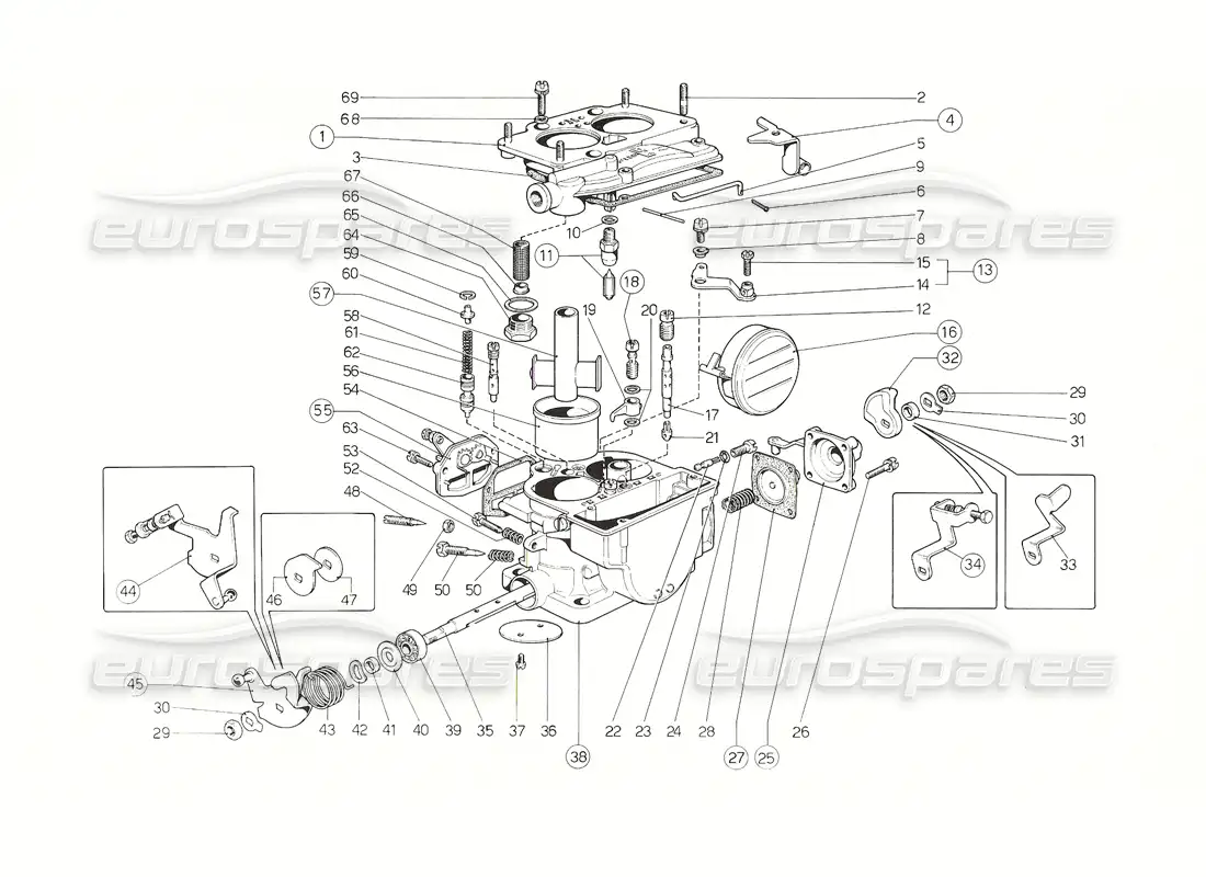 ferrari 308 gt4 dino (1976) carbohidratos weber 40 dcnf (1 distribuidor) diagrama de piezas