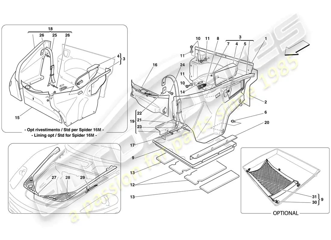 ferrari f430 scuderia (europe) adorno del compartimiento delantero diagrama de piezas