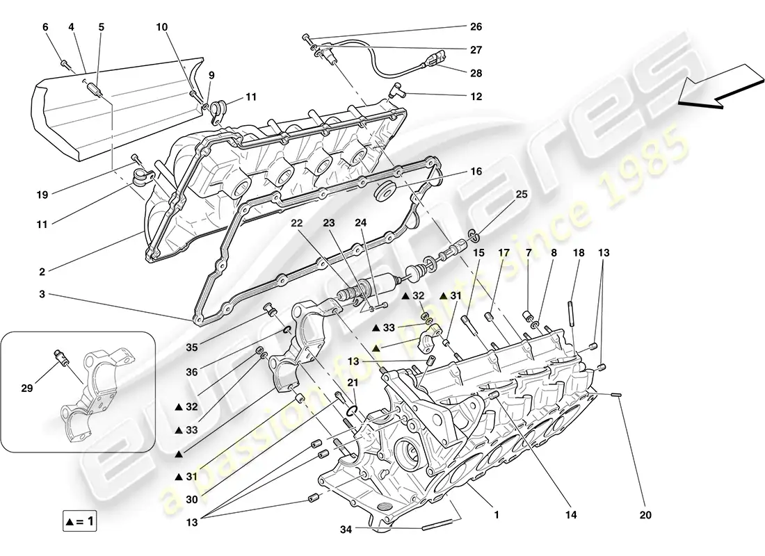 ferrari f430 coupe (usa) culata del lado derecho diagrama de piezas