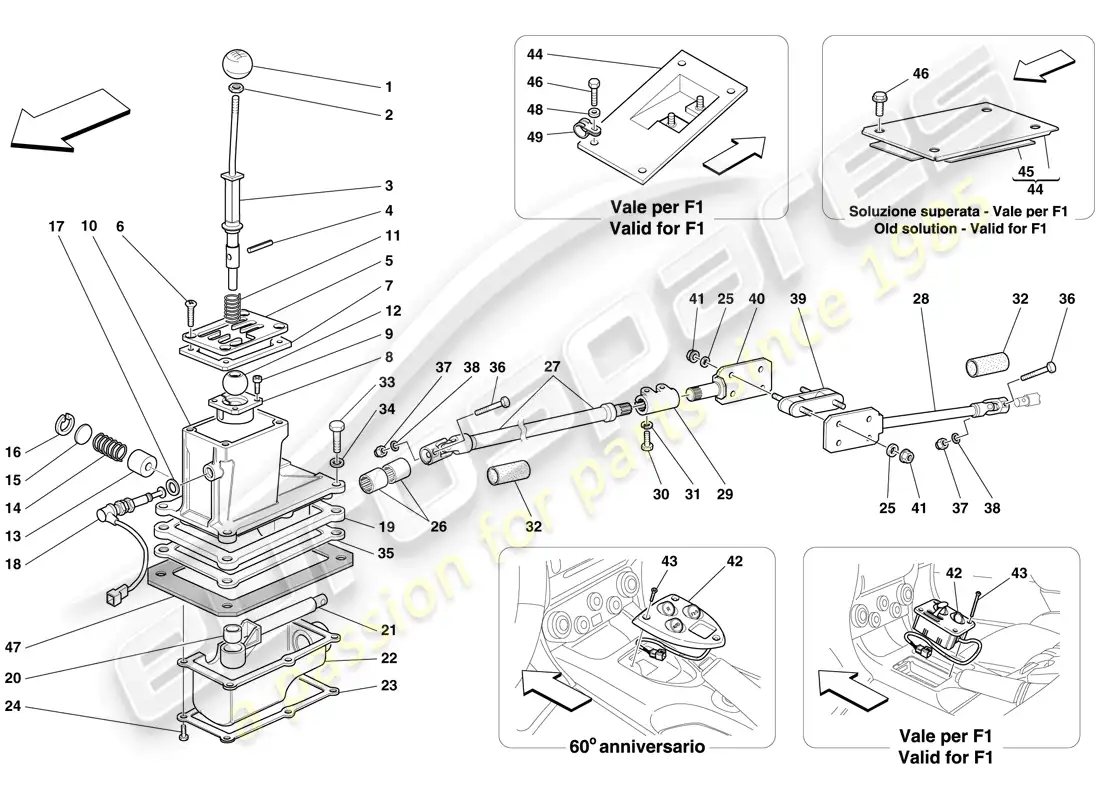 ferrari 612 sessanta (europe) mandos externos de la caja de cambios diagrama de piezas