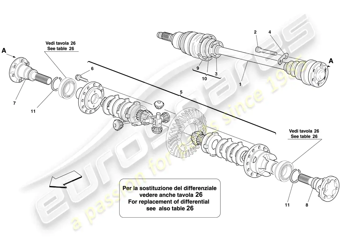 ferrari 599 sa aperta (rhd) diferencial y eje diagrama de piezas