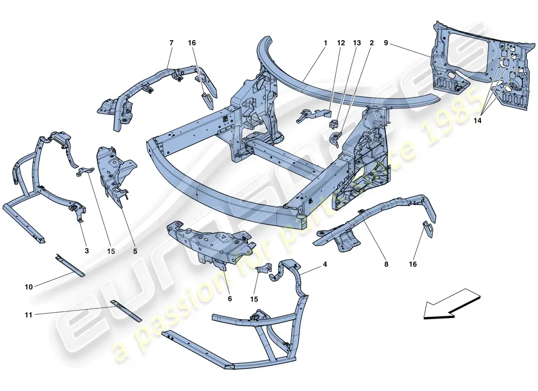 ferrari 458 speciale (usa) chasis - estructura delantera completa y paneles diagrama de piezas