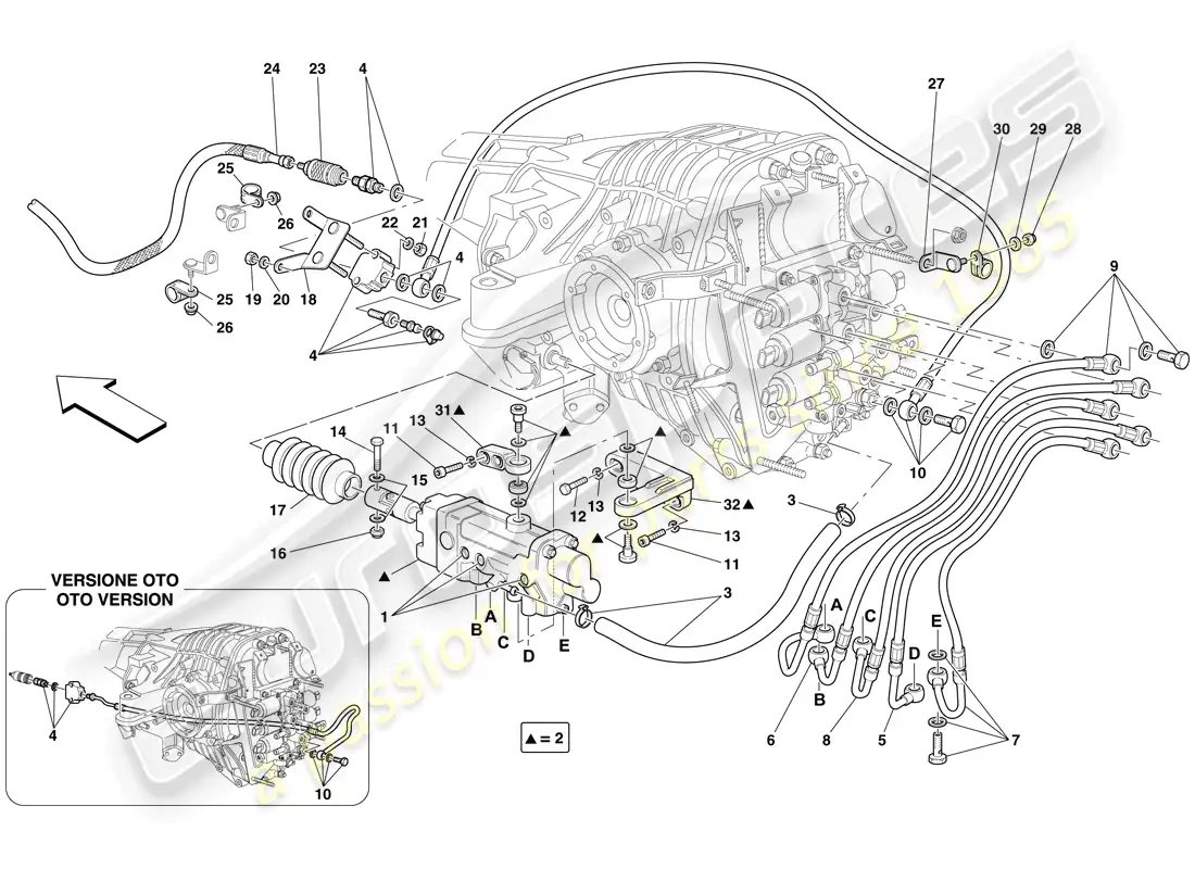 ferrari 612 sessanta (europe) f1 control hidráulico del embrague diagrama de piezas