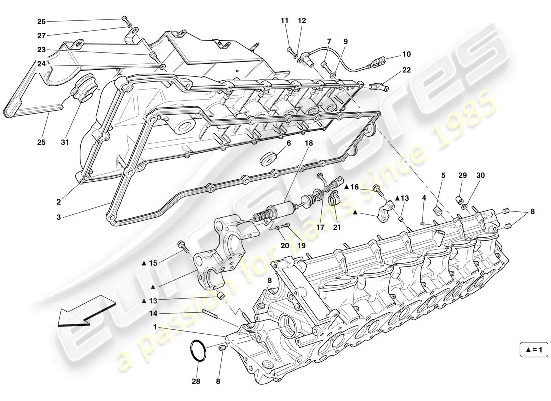 ferrari 599 gto (rhd) culata del lado derecho diagrama de piezas