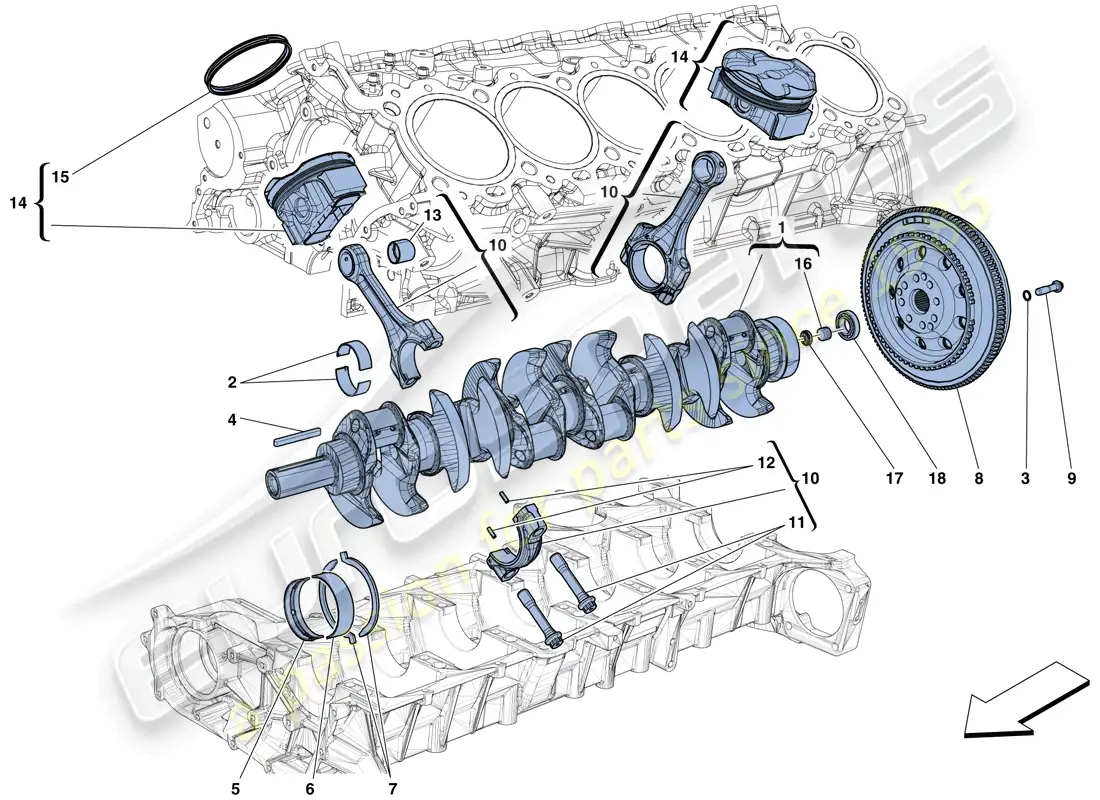 ferrari 812 superfast (rhd) cigüeñal - bielas y pistones diagrama de piezas