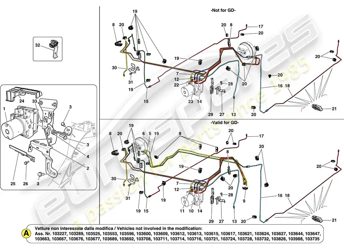 ferrari california (europe) brake system diagrama de piezas