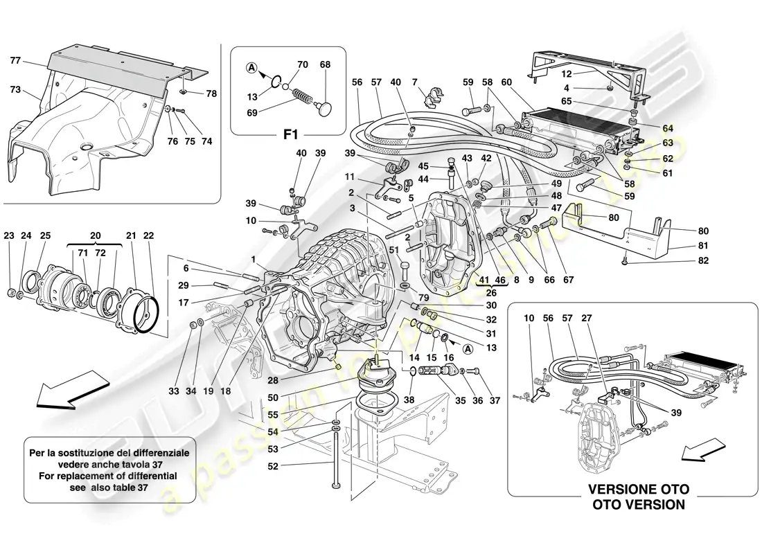 ferrari 612 sessanta (europe) radiador de refrigeración de caja de diferencial y caja de cambios diagrama de piezas