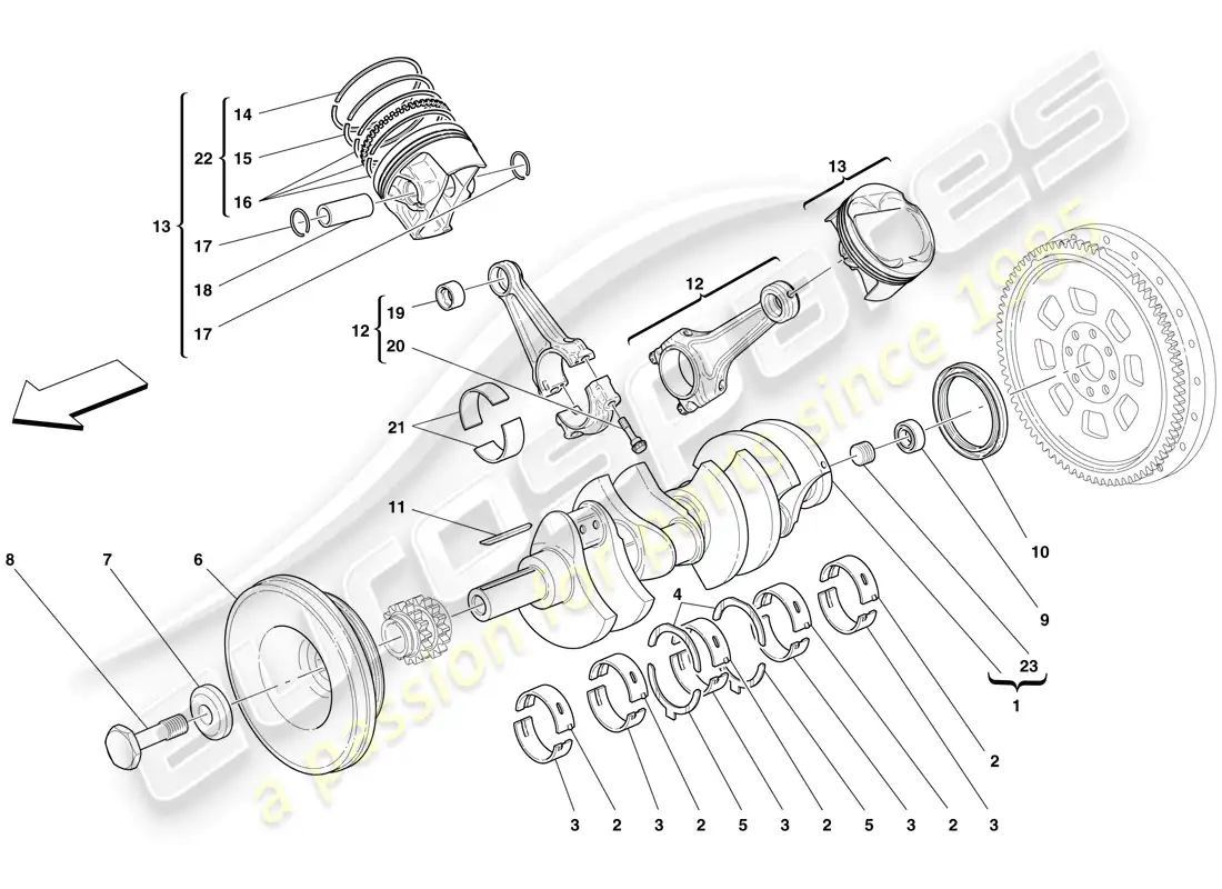 ferrari f430 spider (europe) cigüeñal - bielas y pistones diagrama de piezas