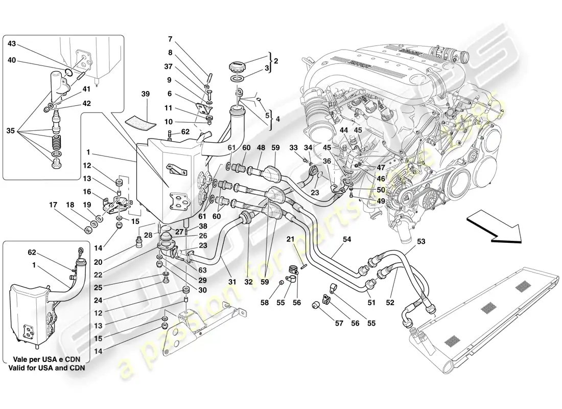 ferrari 599 gto (europe) sistema de lubricación - tanque diagrama de piezas