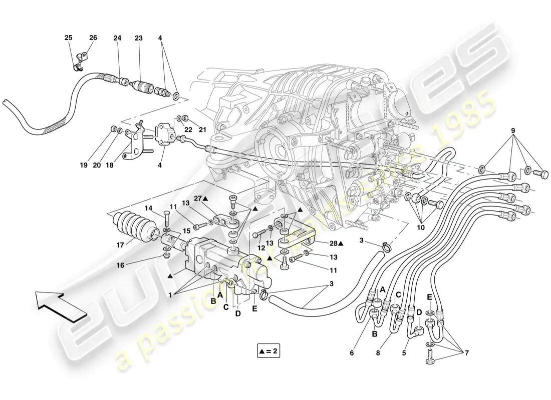 ferrari 599 gtb fiorano (europe) f1 control hidráulico del embrague diagrama de piezas