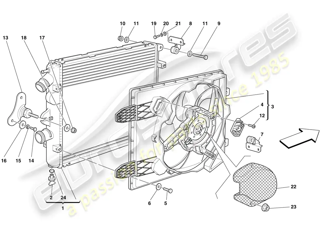 ferrari f430 spider (rhd) radiadores del sistema de refrigeración diagrama de piezas