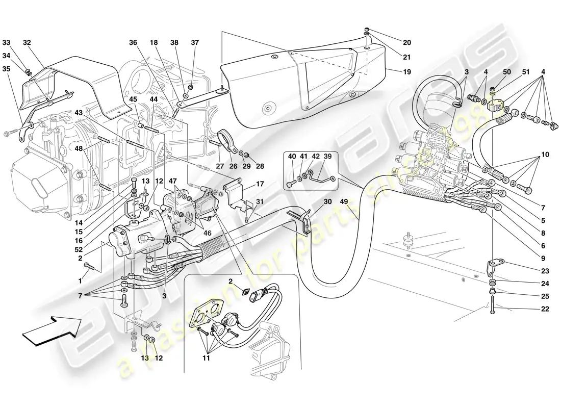 ferrari f430 scuderia (europe) control hidráulico de caja de cambios y embrague f1 diagrama de piezas