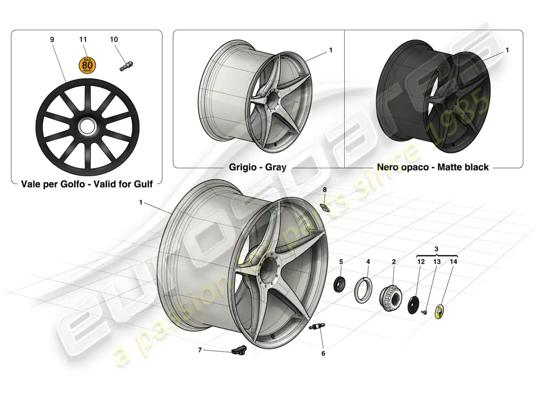 ferrari laferrari (usa) ruedas diagrama de piezas
