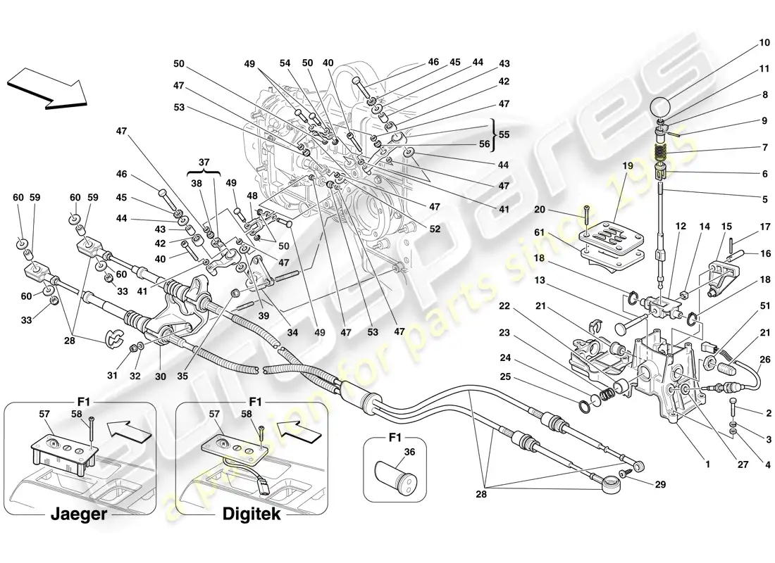 ferrari f430 spider (europe) mandos externos de la caja de cambios diagrama de piezas