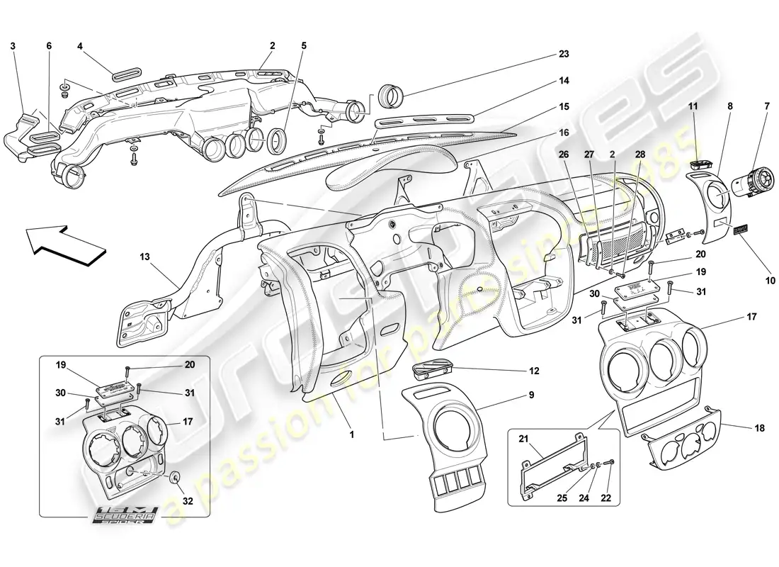 ferrari f430 scuderia (rhd) panel diagrama de piezas