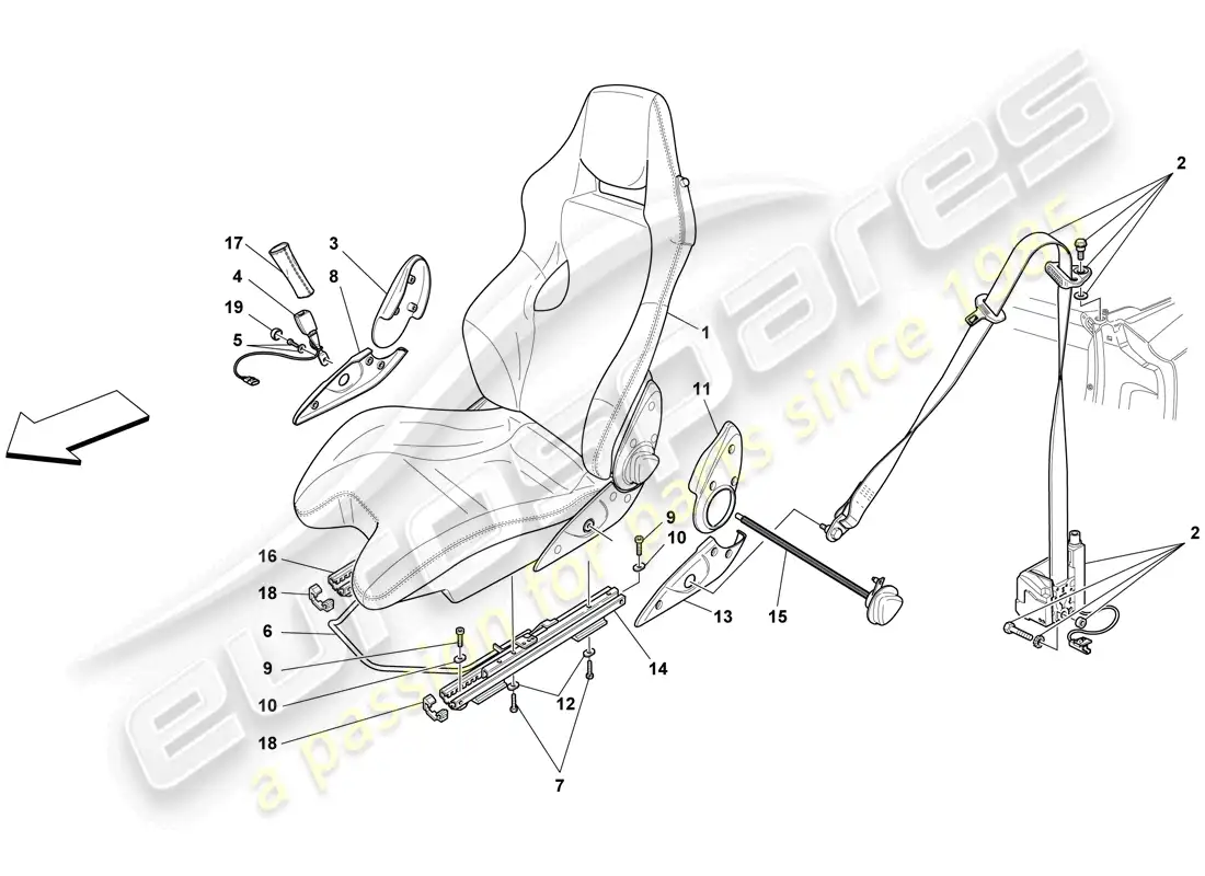 ferrari f430 spider (europe) asiento de carreras - opcional diagrama de piezas