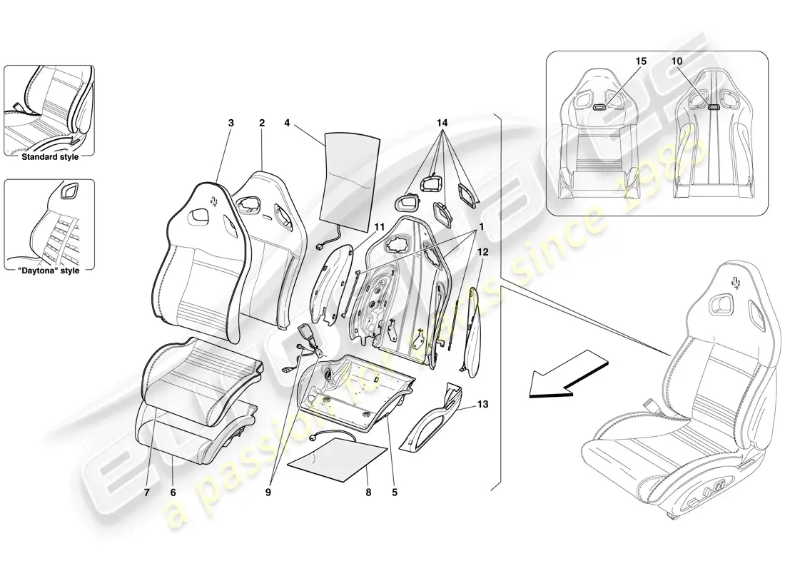 ferrari 599 gto (rhd) asiento delantero - acabado y componentes internos diagrama de piezas
