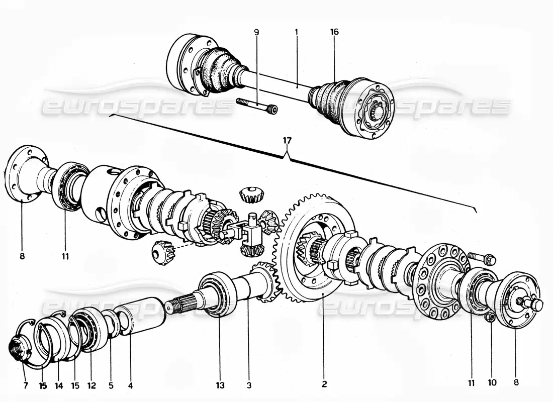 ferrari 365 gtc4 (mechanical) unidad diferencial - diagrama de piezas de revisión