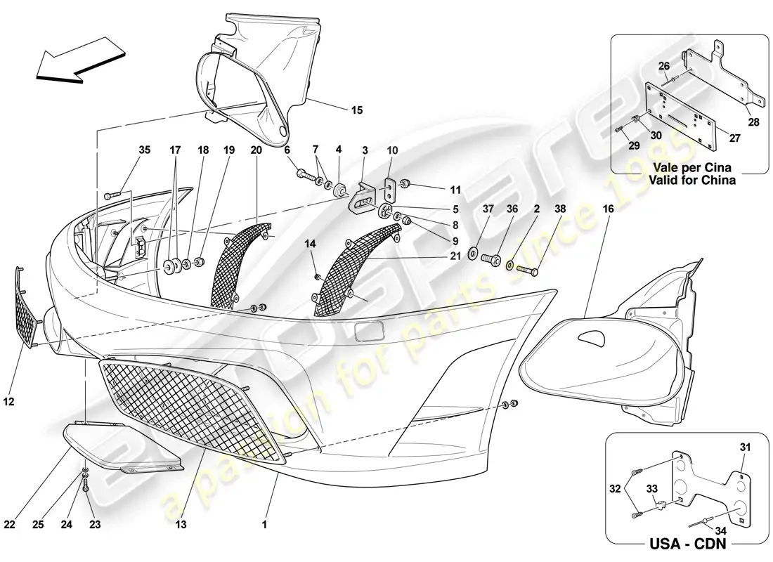 ferrari f430 scuderia (rhd) parachoques delantero diagrama de piezas