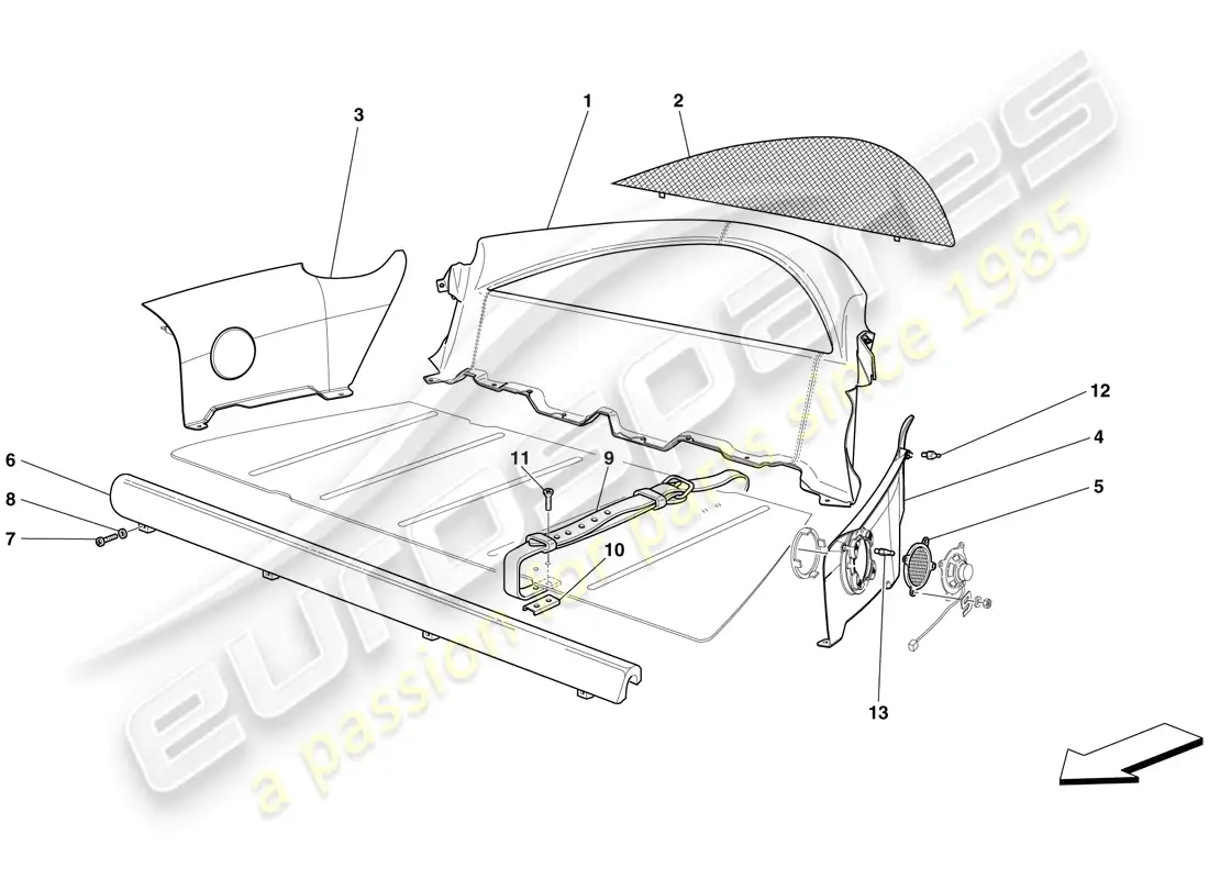 ferrari 599 gtb fiorano (europe) acabado interior diagrama de piezas