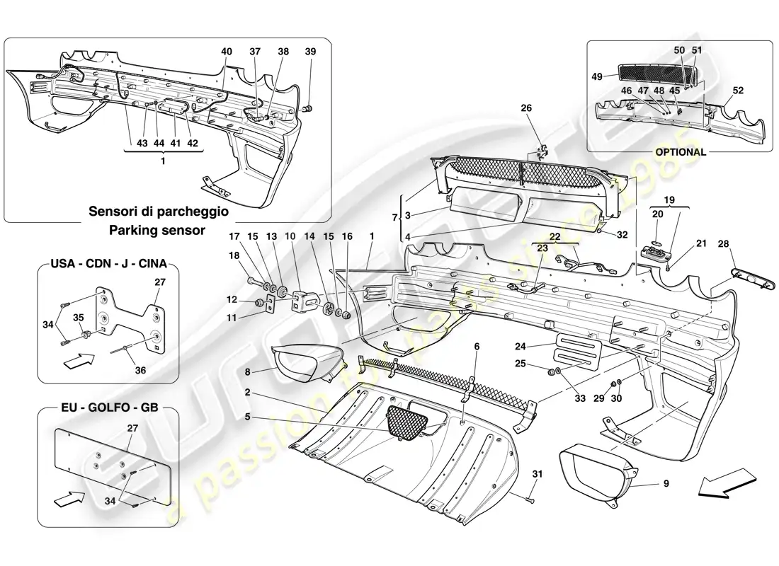 ferrari f430 spider (europe) parachoques trasero diagrama de piezas