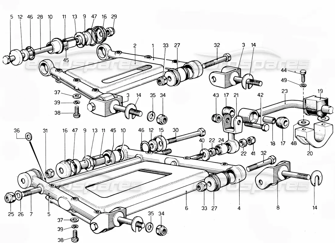 ferrari 365 gtc4 (mechanical) brazos de suspensión trasera - revisión diagrama de piezas