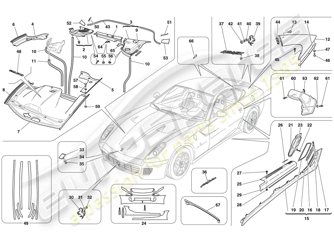 ferrari 599 gtb fiorano (usa) acabado exterior diagrama de piezas