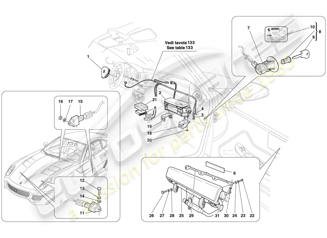 ferrari 599 gto (rhd) bolsa de aire diagrama de piezas