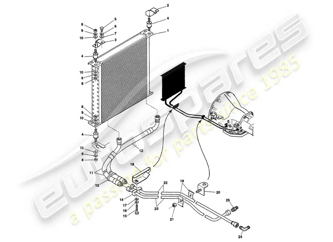 aston martin v8 volante (2000) refrigeración de la caja de cambios diagrama de piezas