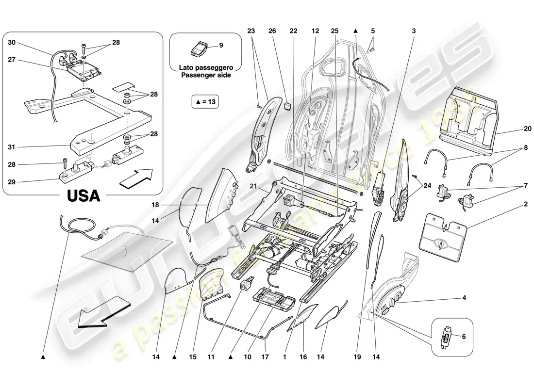 ferrari 599 gto (rhd) asiento delantero - guías y mecanismos de ajuste diagrama de piezas