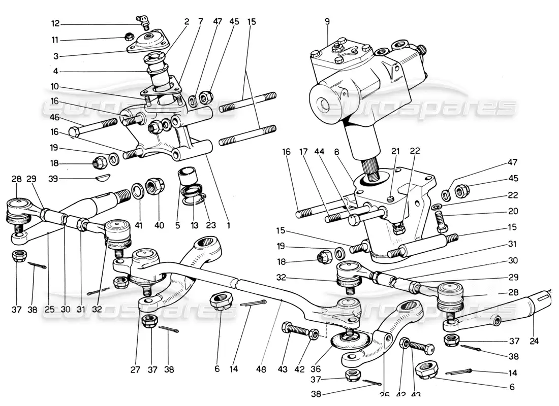 ferrari 365 gtc4 (mechanical) varillaje de dirección - diagrama de piezas de revisión