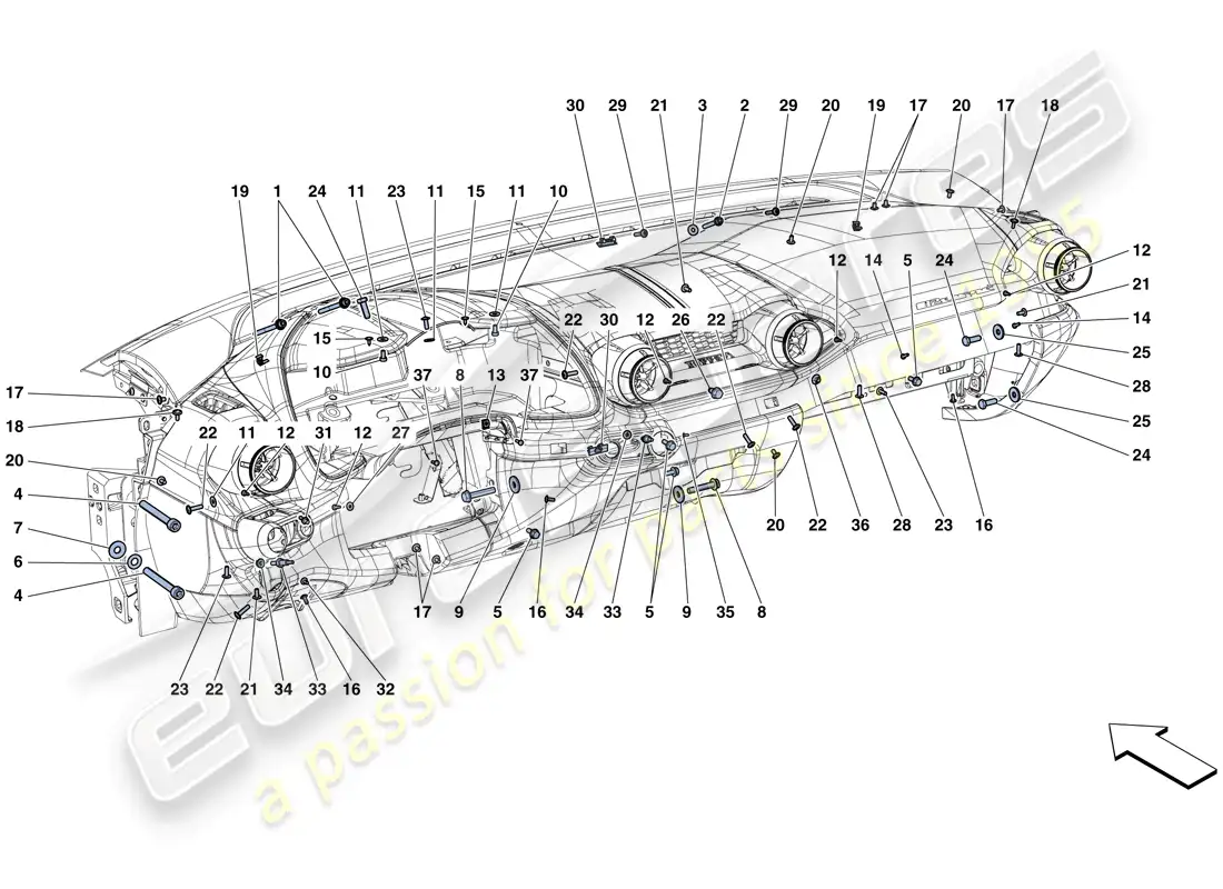 ferrari 812 superfast (rhd) fijaciones del salpicadero diagrama de piezas