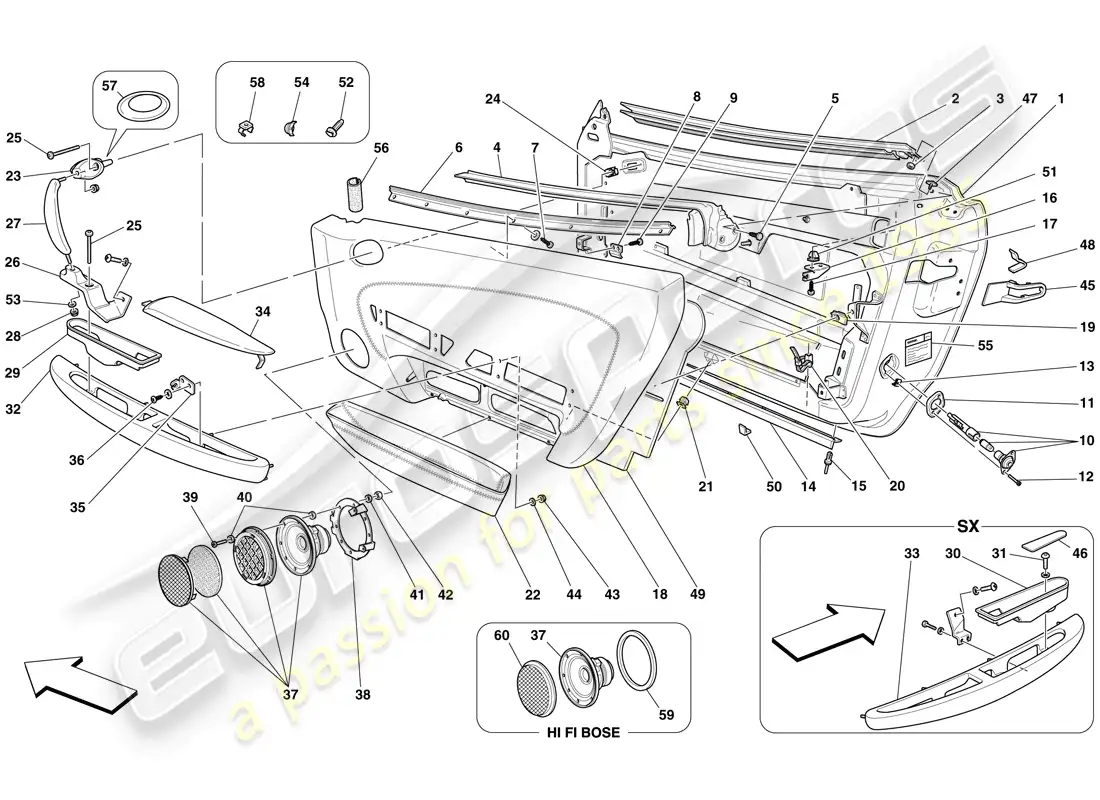ferrari f430 spider (europe) puertas - subestructura y acabados diagrama de piezas