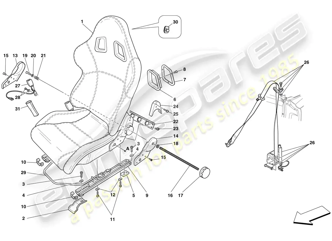 ferrari f430 spider (rhd) asiento de carreras - opcional diagrama de piezas
