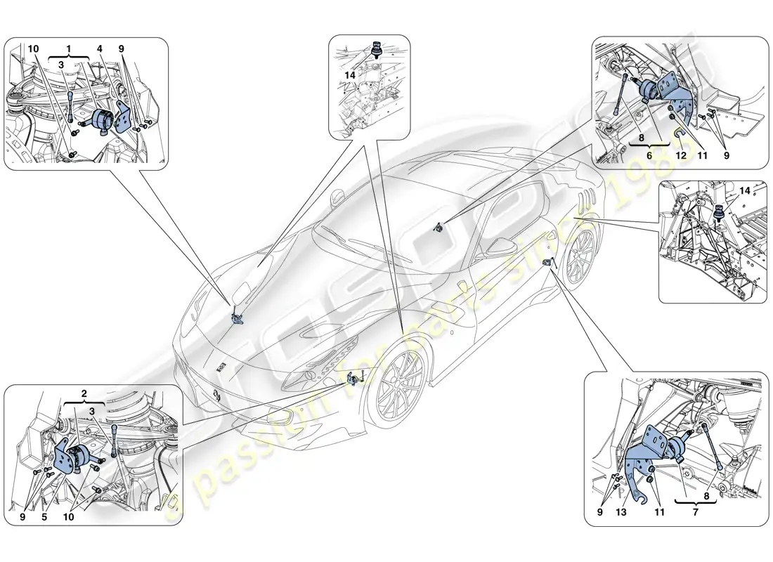 ferrari f12 tdf (rhd) gestión electrónica (suspensión) diagrama de piezas