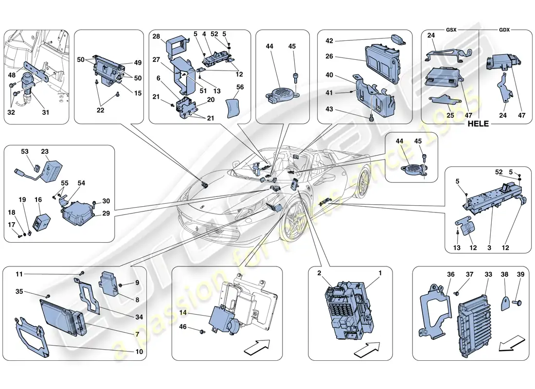 ferrari 458 spider (europe) ecu del vehículo diagrama de piezas