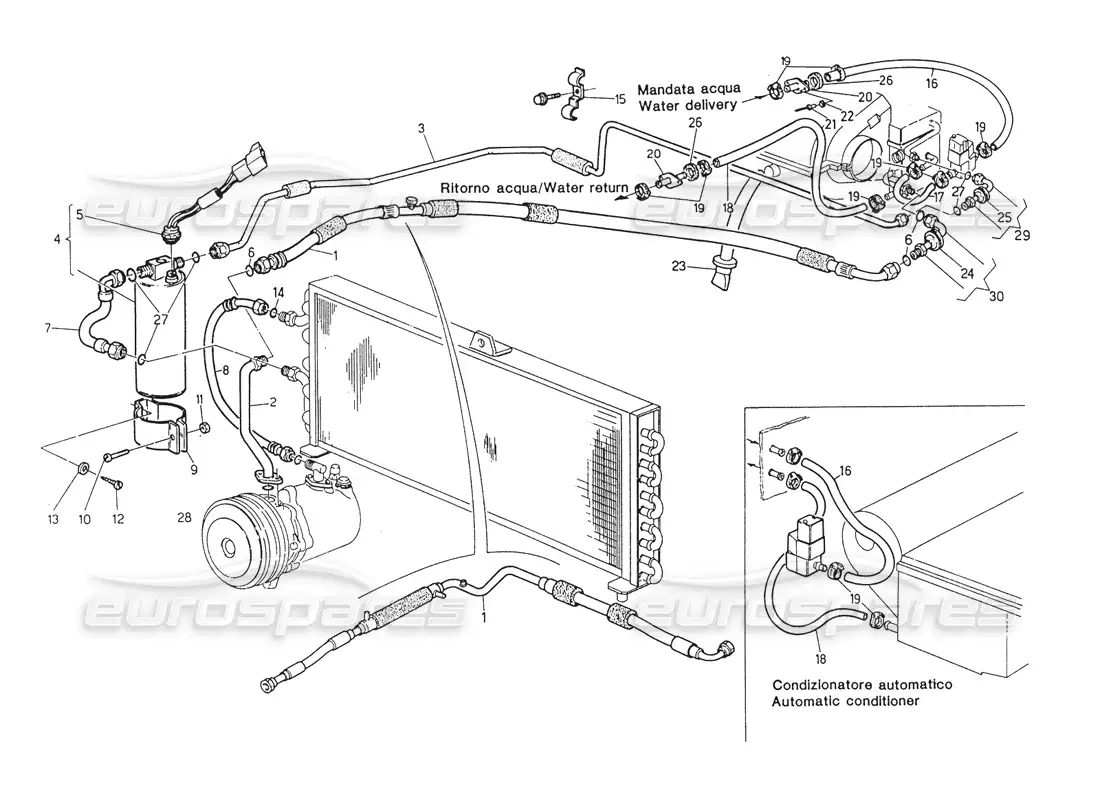 maserati biturbo spider diagrama de piezas de la dirección derecha del sistema de aire acondicionado (después de la modificación)