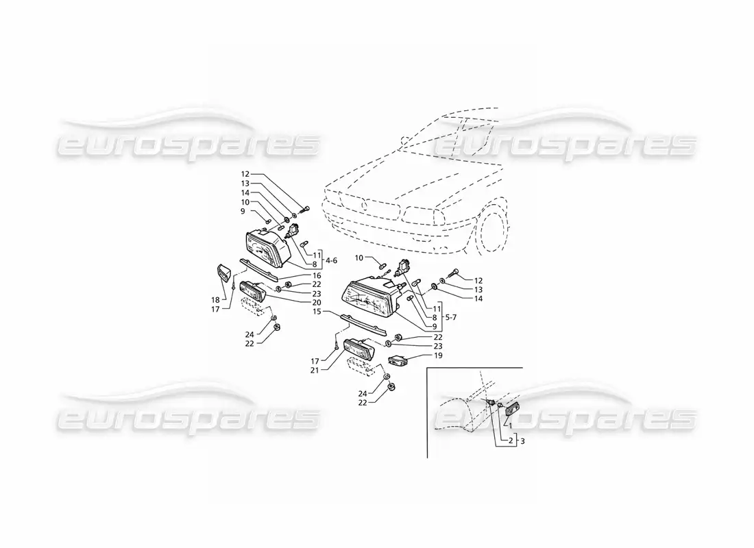 maserati qtp v6 (1996) luces delanteras (lhd) diagrama de piezas
