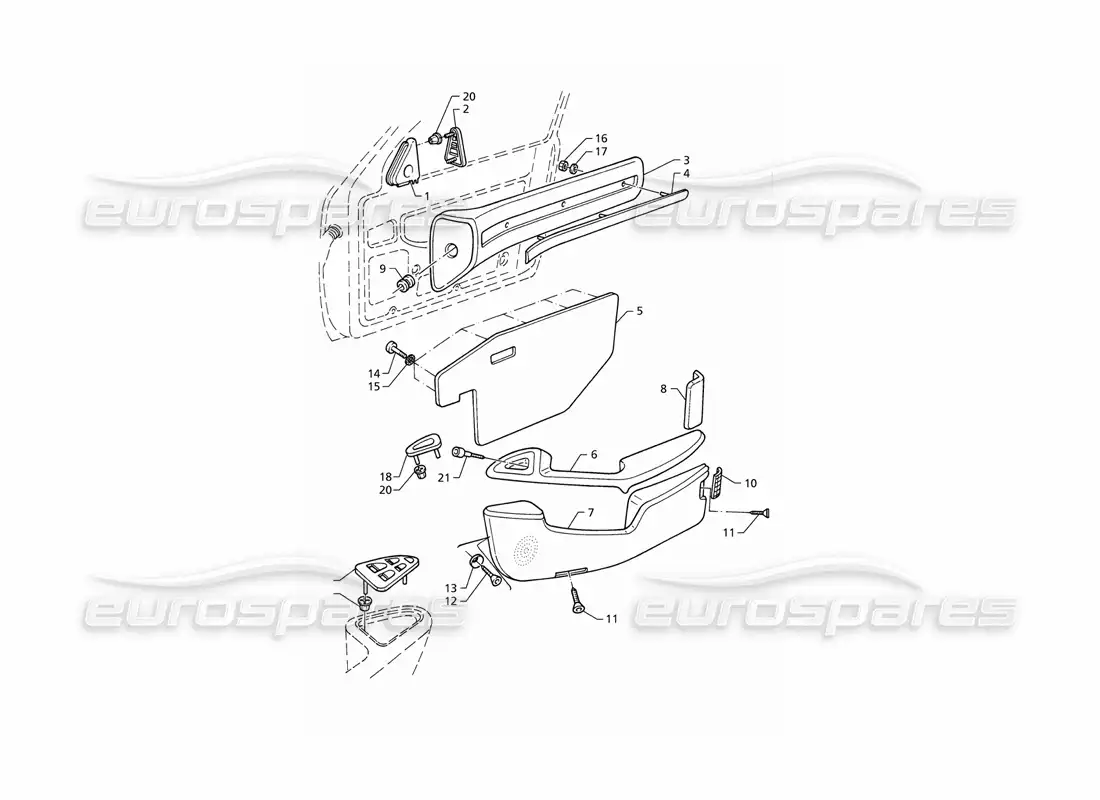 maserati qtp v6 (1996) adornos interiores: paneles de puertas delanteras (lhd) diagrama de piezas