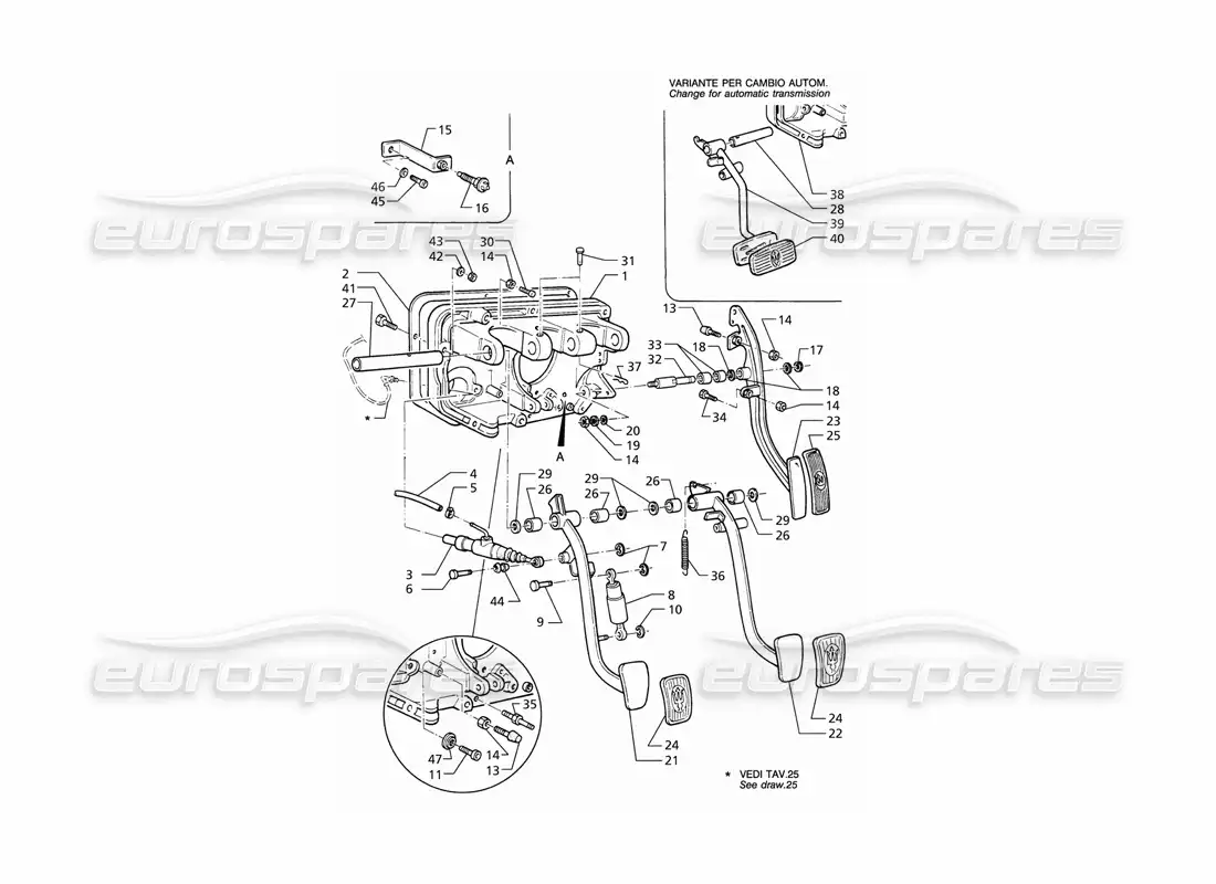 maserati qtp v8 (1998) diagrama de piezas del conjunto del pedal y de la bomba del embrague (lhd)