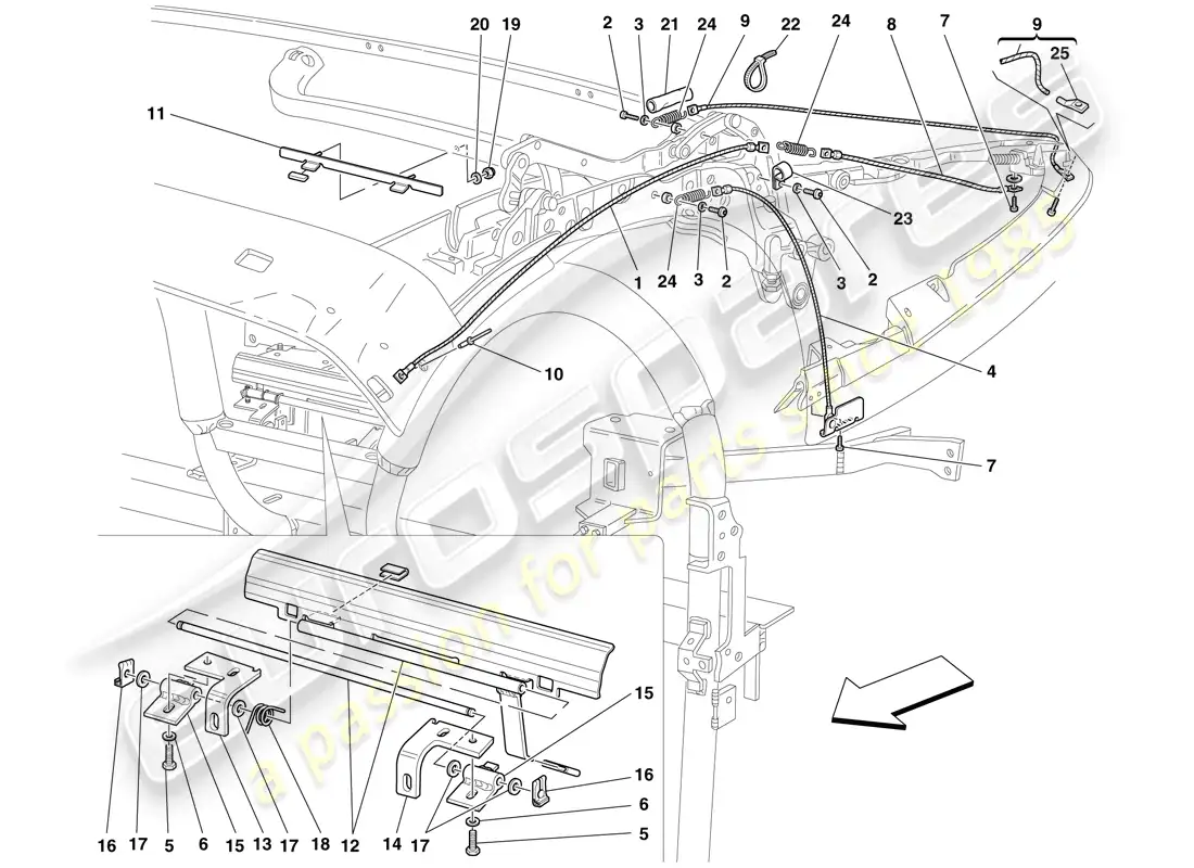 ferrari f430 spider (europe) vinculaciones y mecanismo del techo diagrama de piezas