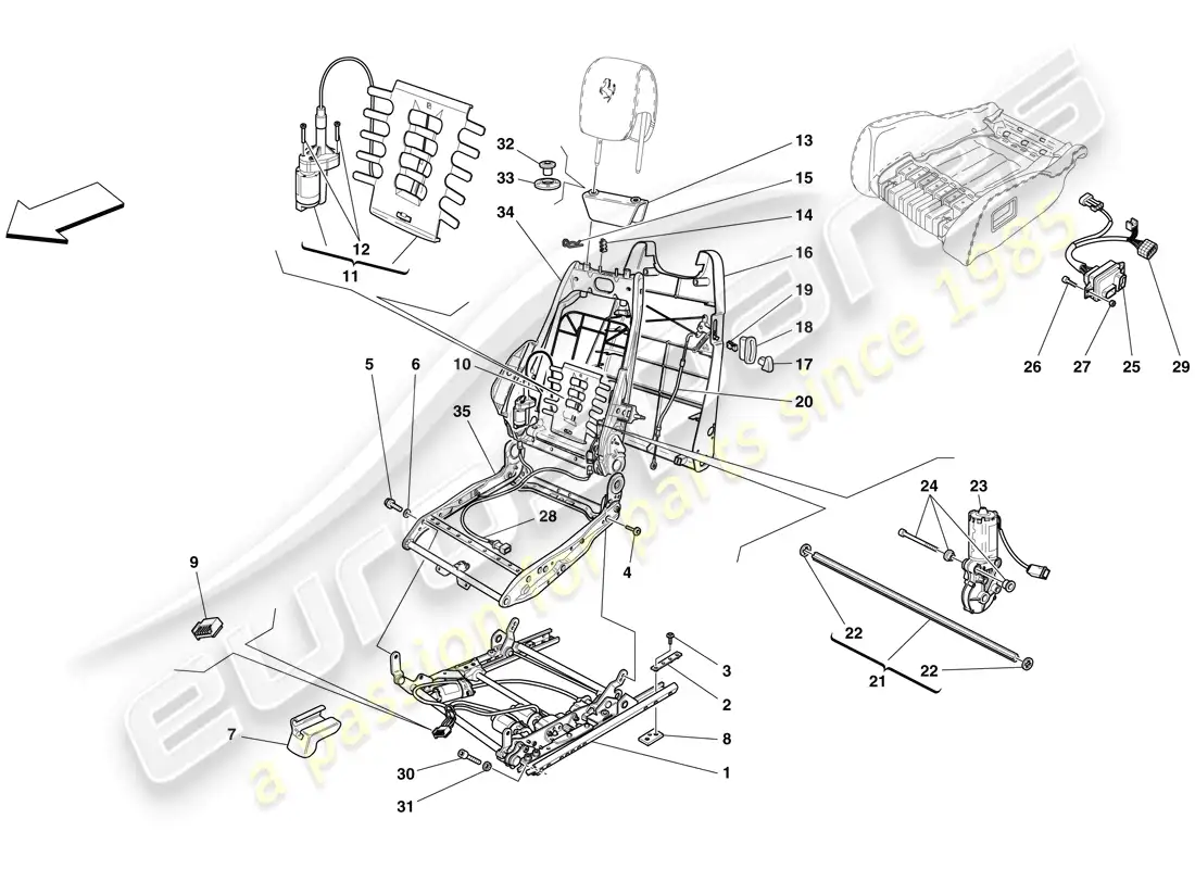 ferrari f430 spider (europe) asiento eléctrico - guías y mecanismos de ajuste diagrama de piezas