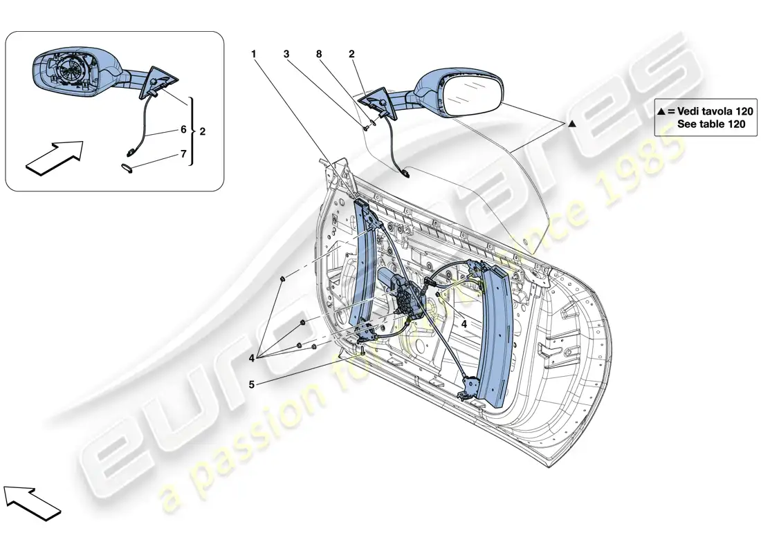 ferrari 812 superfast (rhd) puertas - ventana eléctrica y espejo retrovisor diagrama de piezas