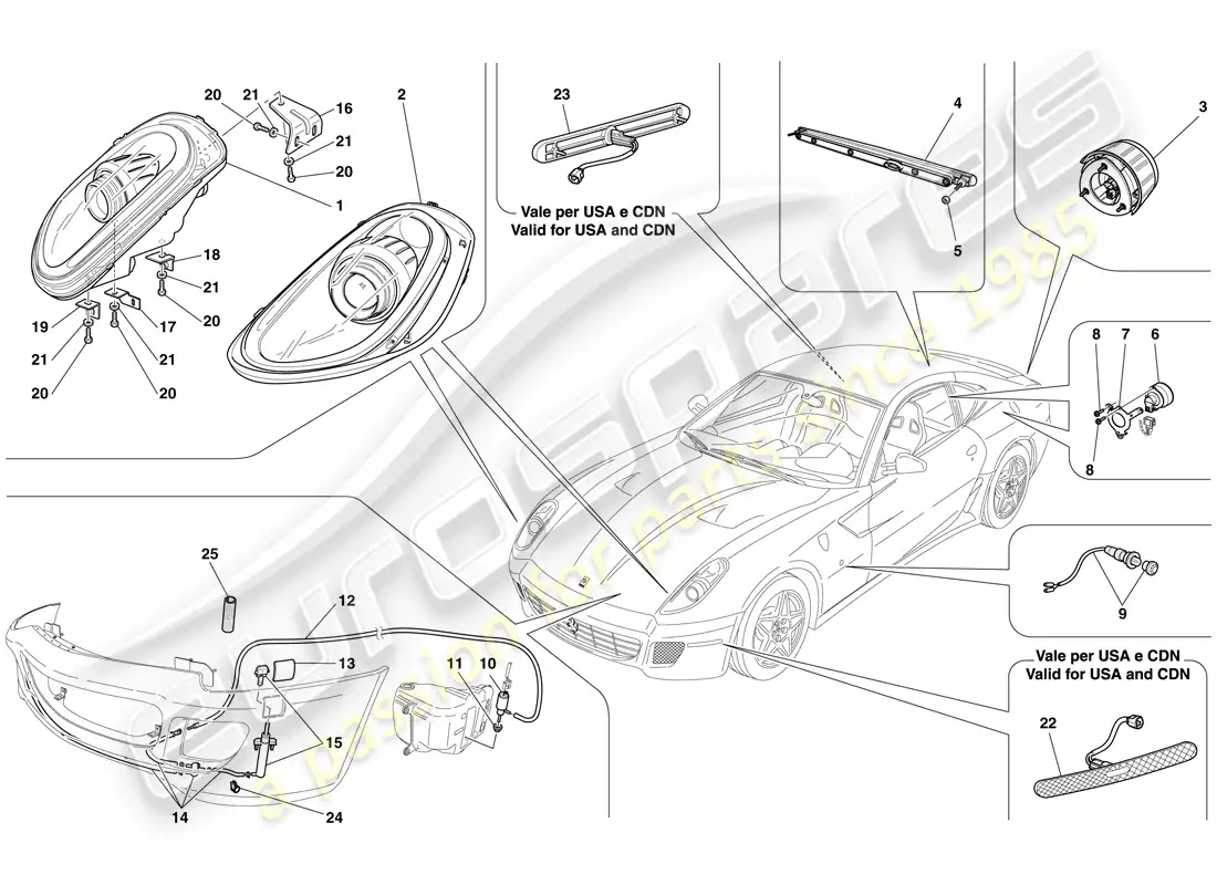 ferrari 599 gtb fiorano (usa) faros y luces traseras diagrama de piezas