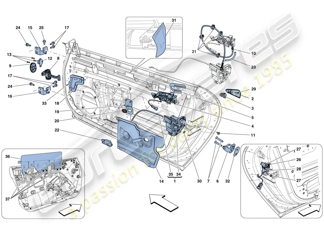 ferrari f12 tdf (europe) puertas - mecanismos de apertura y bisagras diagrama de piezas